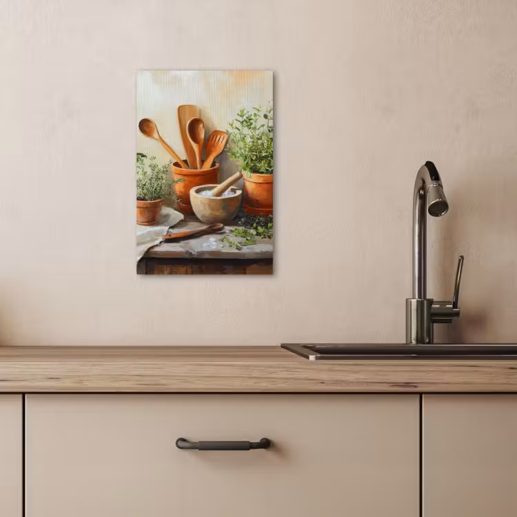 Lienzos decorativos - Macetas - Hierbas - Madera — 1