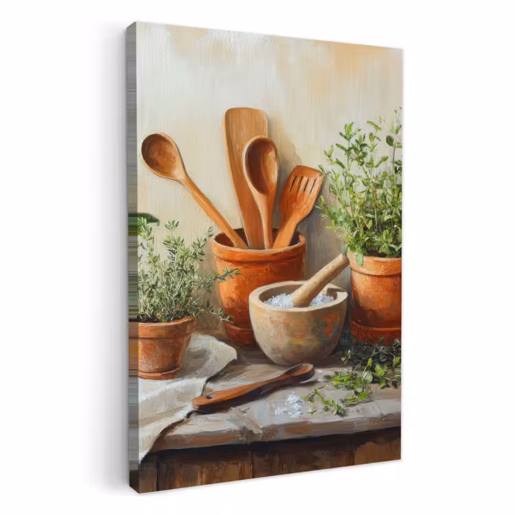 Lienzos decorativos - Macetas - Hierbas - Madera — 2