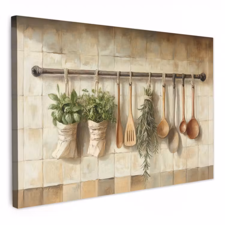 Lienzos decorativos - Madera - Utensilios de cocina - Naturaleza muerta - Azulejos — 1