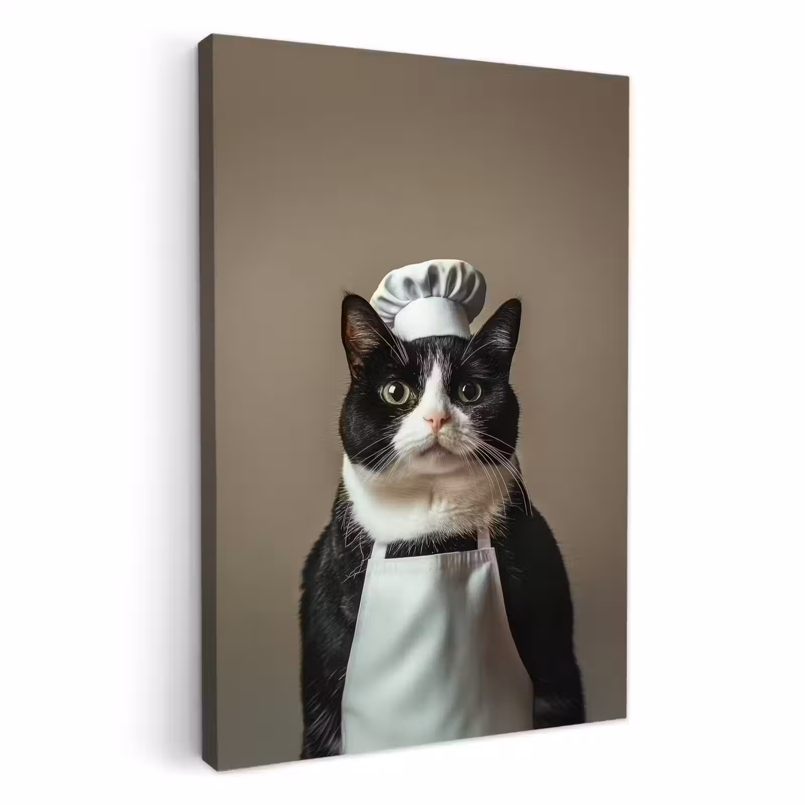 Lienzos decorativos - Gato - Ropa de cocinero - Negro - Blanco — 1