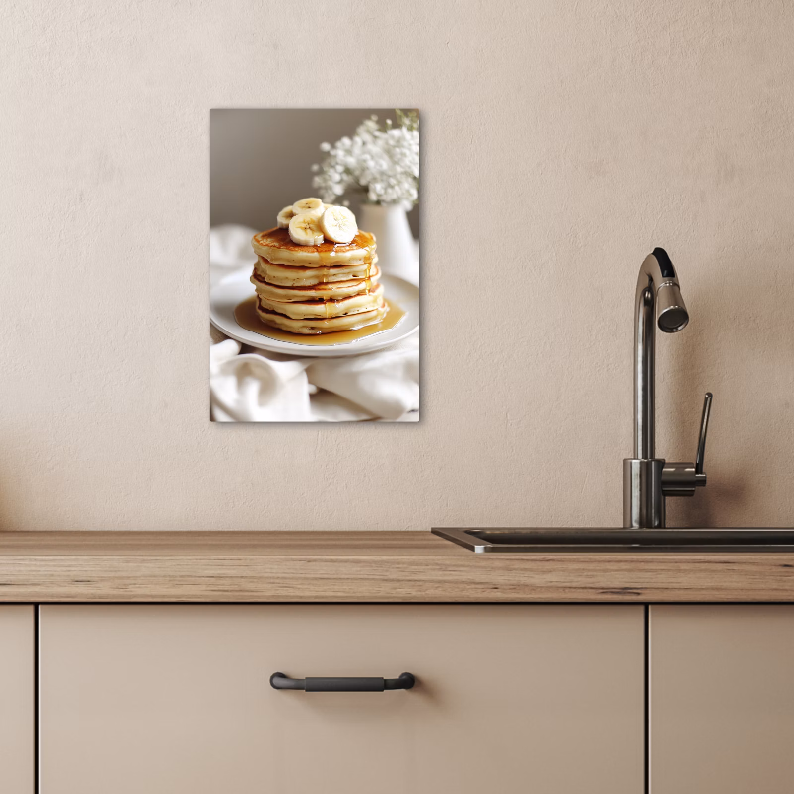 Lienzos decorativos - Tortitas - Plátano - Sirope - Blanco - Beige — 1
