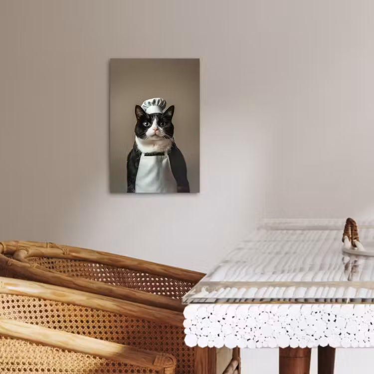 Lienzos decorativos - Gato - Ropa de cocinero - Negro - Blanco — 2