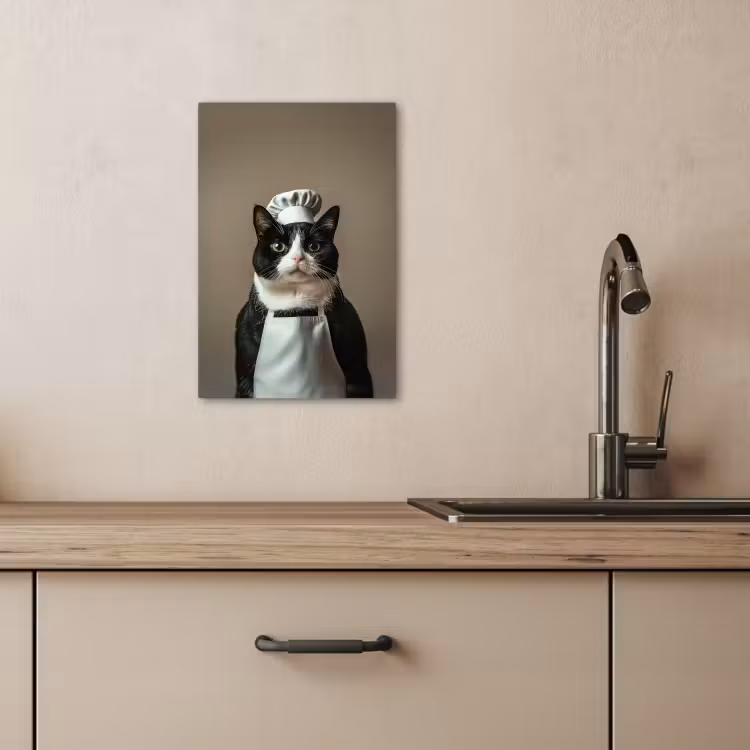 Lienzos decorativos - Gato - Ropa de cocinero - Negro - Blanco — 3