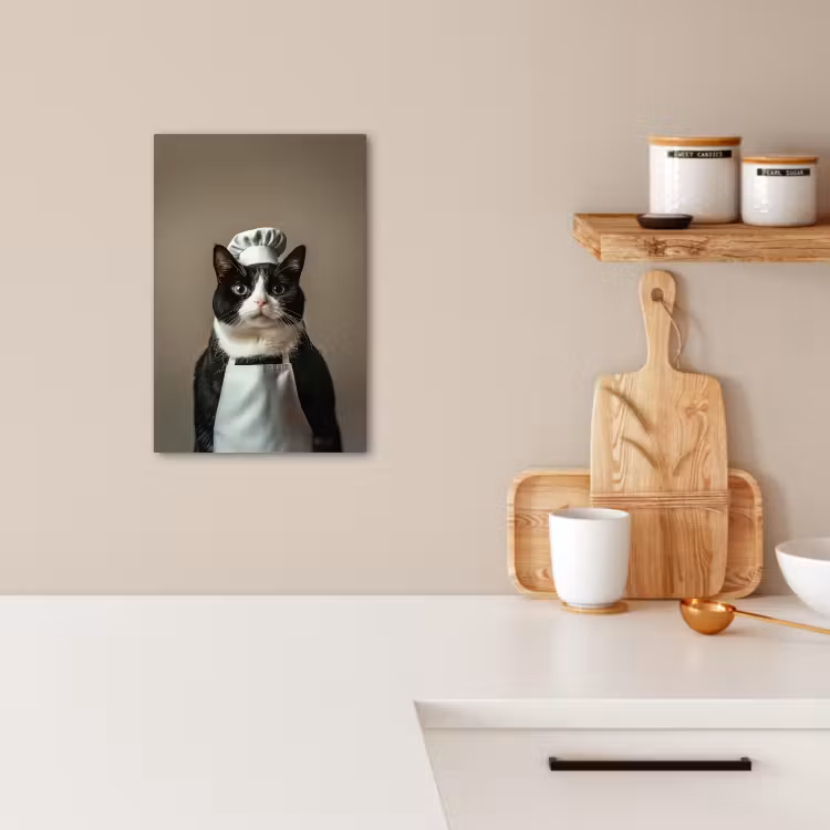 Lienzos decorativos - Gato - Ropa de cocinero - Negro - Blanco — 4