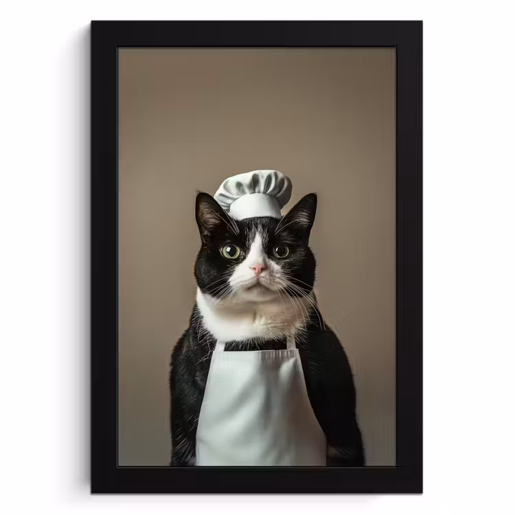 Cuadros enmarcados - Gato - Ropa de cocinero - Negro - Blanco — 1