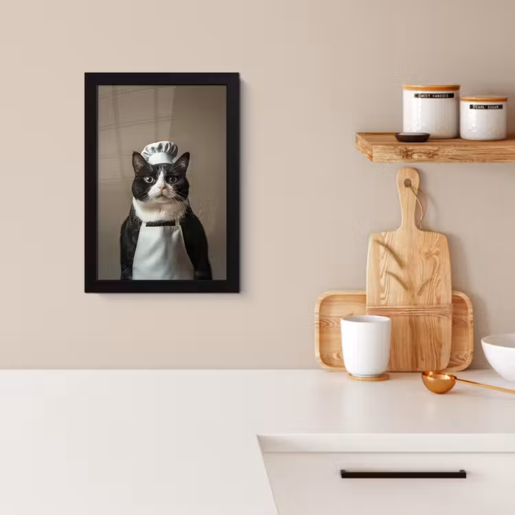 Cuadros enmarcados - Gato - Ropa de cocinero - Negro - Blanco — 2