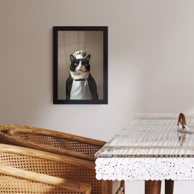 Cuadros enmarcados - Gato - Ropa de cocinero - Negro - Blanco — 3