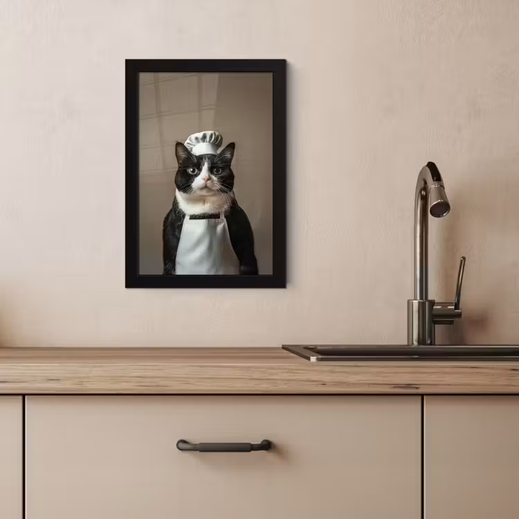 Cuadros enmarcados - Gato - Ropa de cocinero - Negro - Blanco — 4