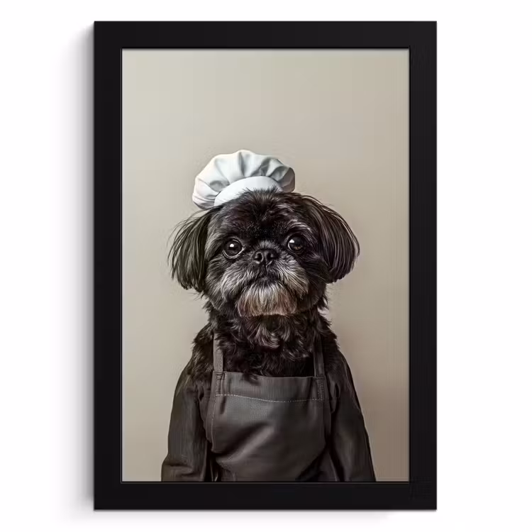 Cuadros enmarcados - Ropa de cocinero - Negra - Perro — 1