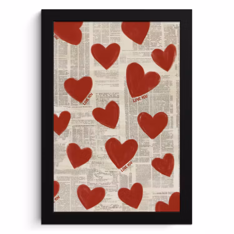 Cuadros enmarcados - Corazones - Periódico - Loveyou — 1