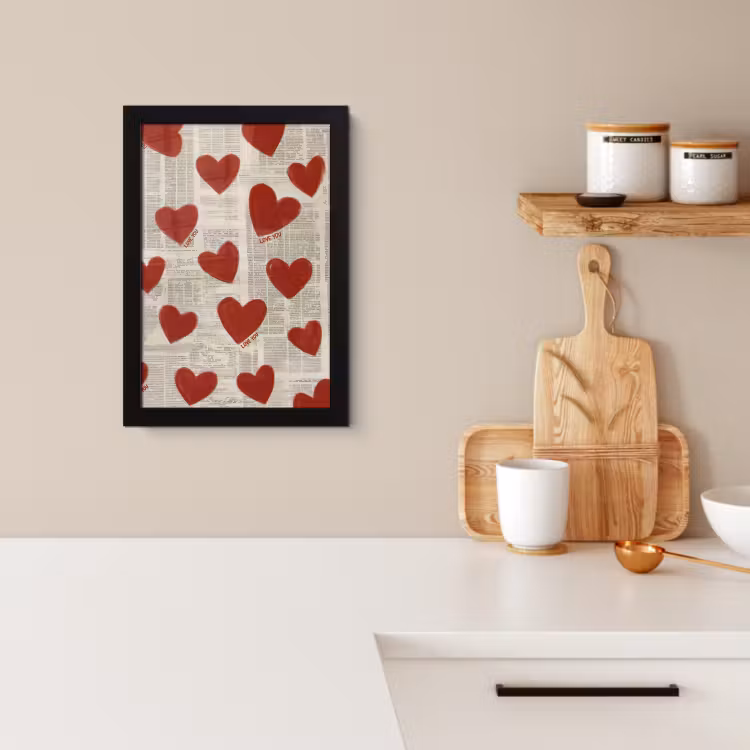 Cuadros enmarcados - Corazones - Periódico - Loveyou — 2