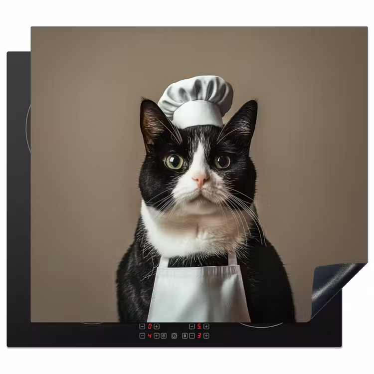 Protector de inducción - Gato - Ropa de cocinero - Negro - Blanco — 1
