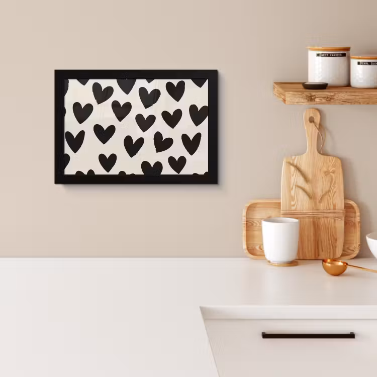 Cuadros enmarcados - Corazones - Negro - Beige — 2