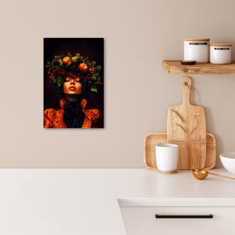 Lienzos decorativos - Mujer - Negro - Bayas - Zarzamoras - Manzanas — 1