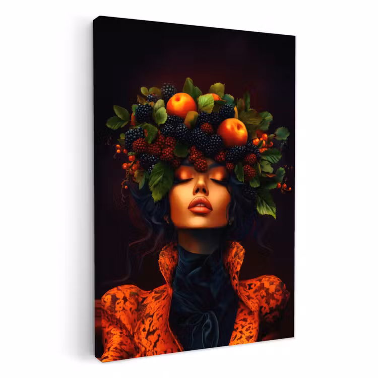 Lienzos decorativos - Mujer - Negro - Bayas - Zarzamoras - Manzanas — 2