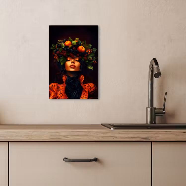 Lienzos decorativos - Mujer - Negro - Bayas - Zarzamoras - Manzanas — 4