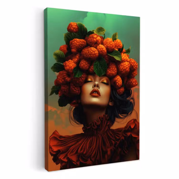 Lienzos decorativos - Mujer - Frambuesas - Hojas — 1