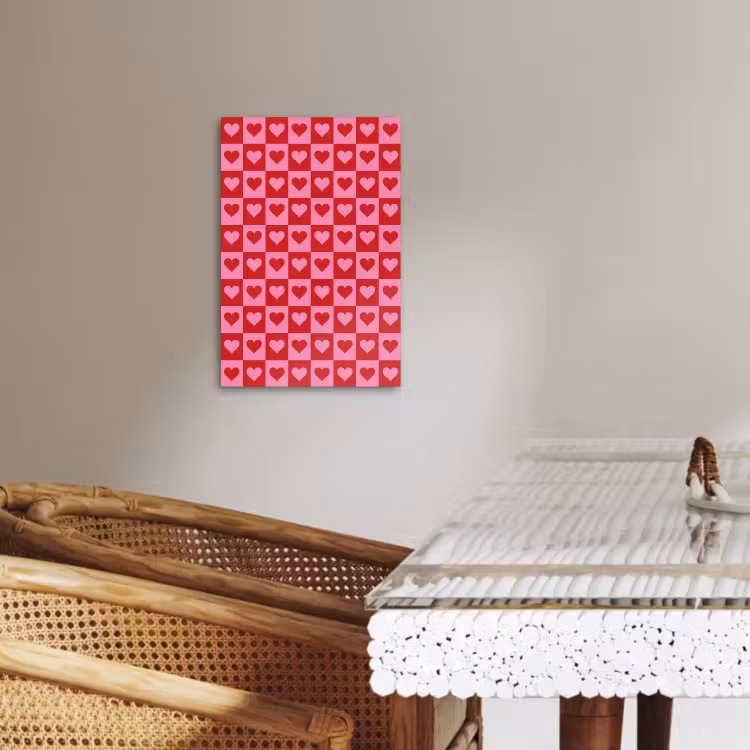 Lienzos decorativos - Rojo - Rosa - Tablero de ajedrez - San Valentín — 1