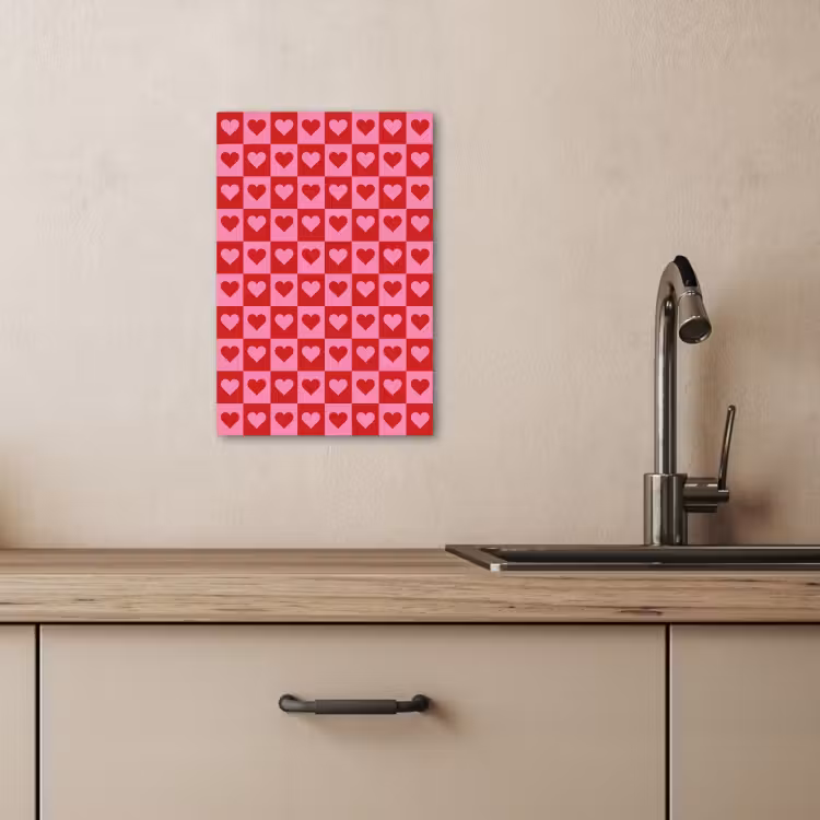 Lienzos decorativos - Rojo - Rosa - Tablero de ajedrez - San Valentín — 2