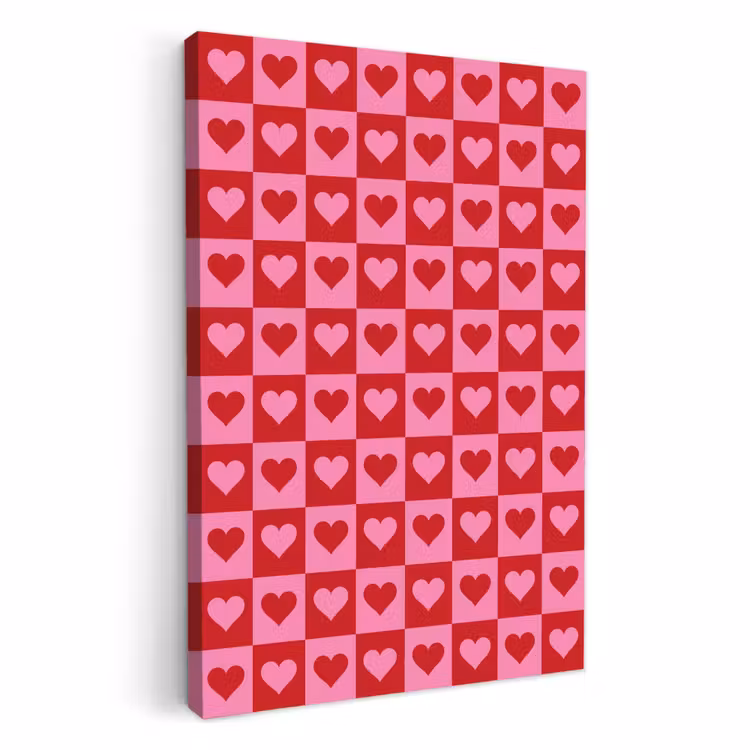 Lienzos decorativos - Rojo - Rosa - Tablero de ajedrez - San Valentín — 3