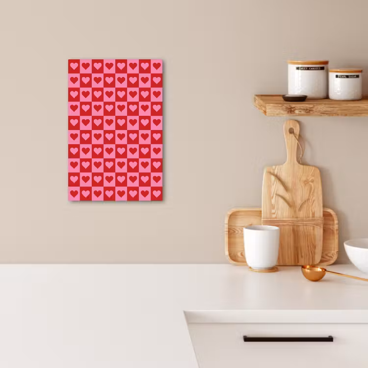 Lienzos decorativos - Rojo - Rosa - Tablero de ajedrez - San Valentín — 4