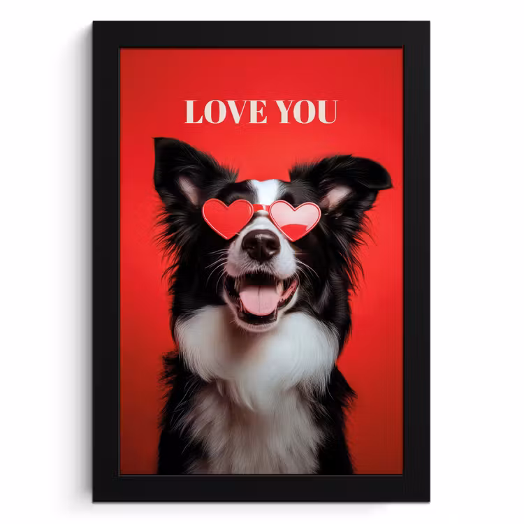 Cuadros enmarcados - Perro - Gafas Corazón - Loveyou - Rojo — 1
