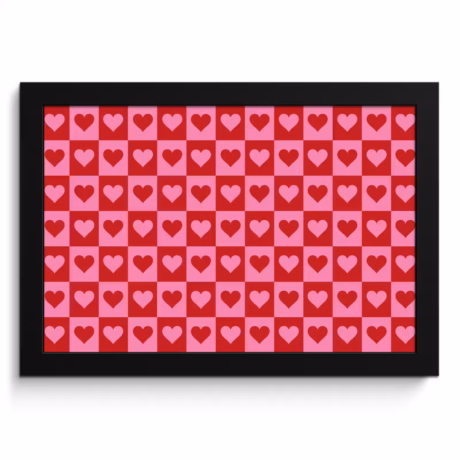 Cuadros enmarcados - Rojo - Rosa - Tablero de ajedrez - San Valentín — 1