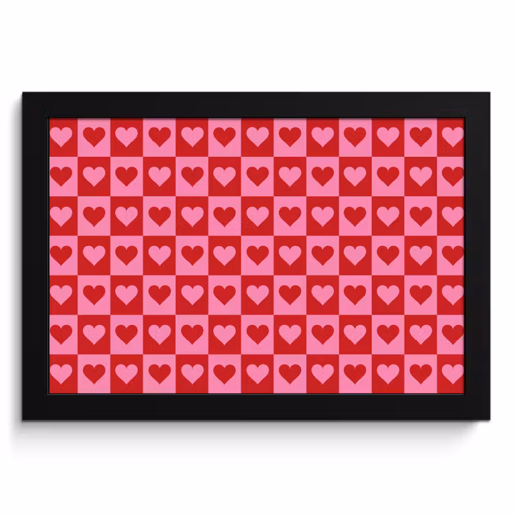 Cuadros enmarcados - Rojo - Rosa - Tablero de ajedrez - San Valentín — 1