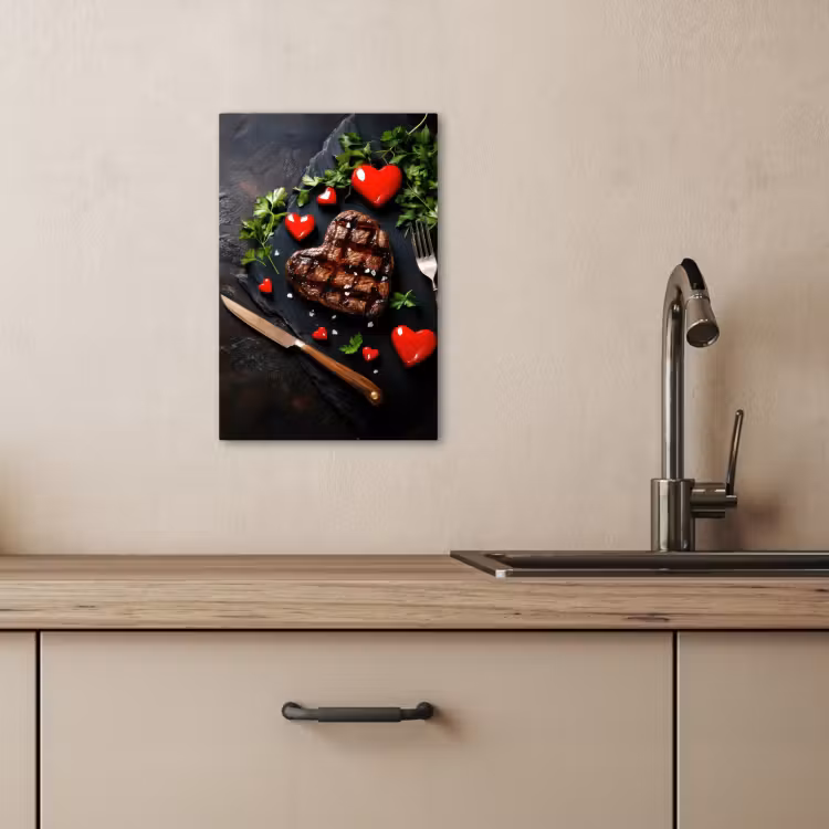 KitchenYeah - Cocina - Lienzo - Bistec - Corazón - Cubiertos — 1