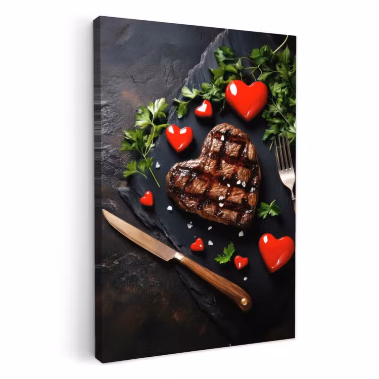 KitchenYeah - Cocina - Lienzo - Bistec - Corazón - Cubiertos — 2