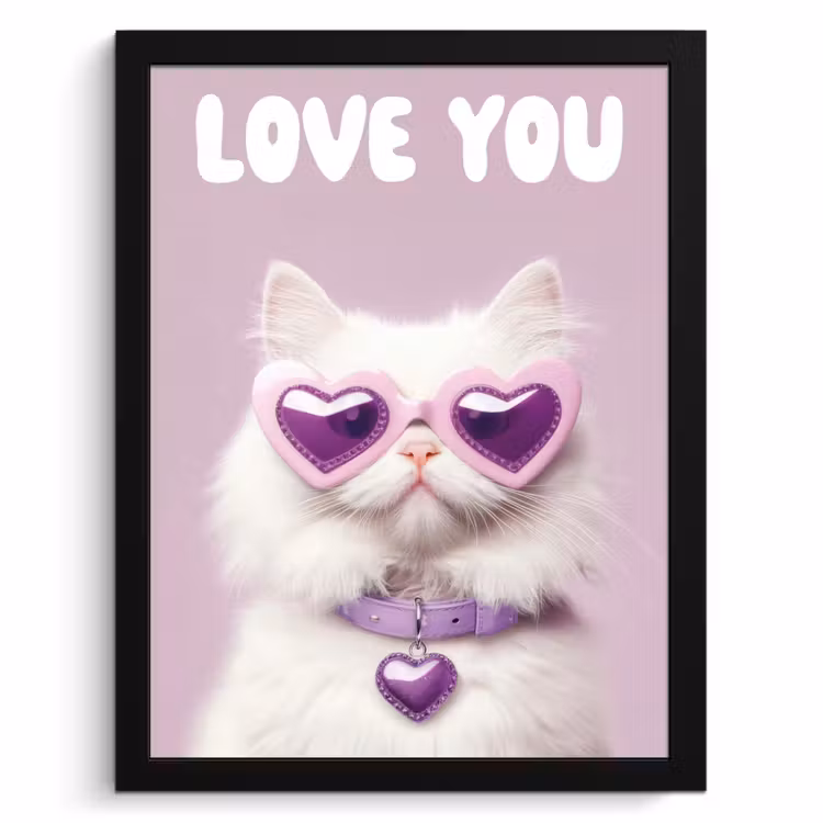 Cuadros enmarcados - Gato - Amor - Morado - San Valentín — 1