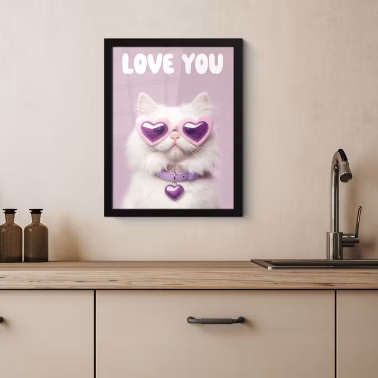 Cuadros enmarcados - Gato - Amor - Morado - San Valentín — 3