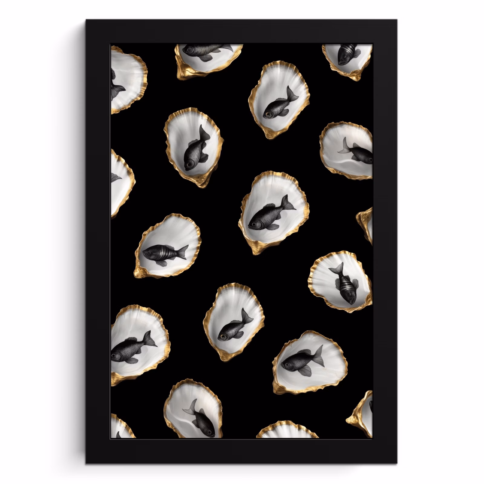 Cuadros enmarcados - Ostras - Negro - Pescado - Oro — 1