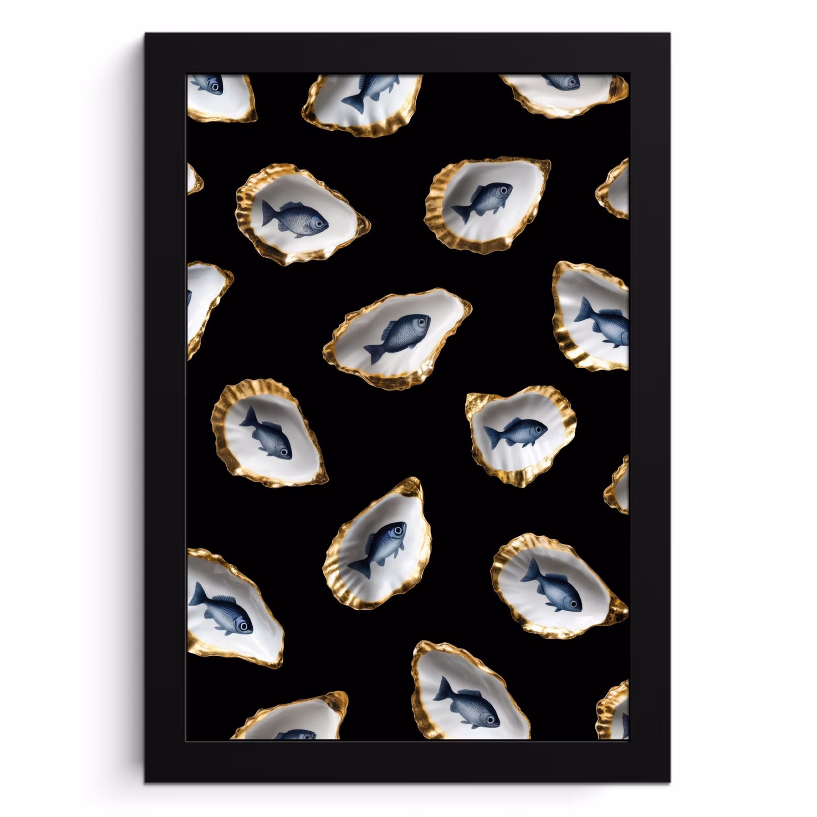 Cuadros enmarcados - Ostras - Pescado - Azul - Oro — 1