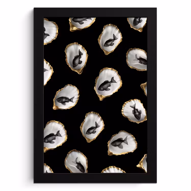 Cuadros enmarcados - Ostras - Negro - Pescado - Oro — 1