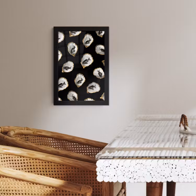 Cuadros enmarcados - Ostras - Negro - Pescado - Oro — 2