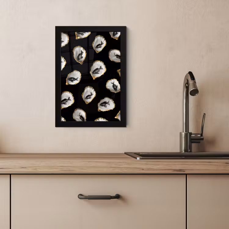 Cuadros enmarcados - Ostras - Negro - Pescado - Oro — 4
