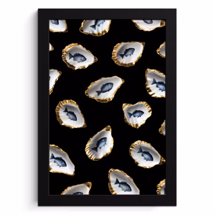 Cuadros enmarcados - Ostras - Pescado - Azul - Oro — 1
