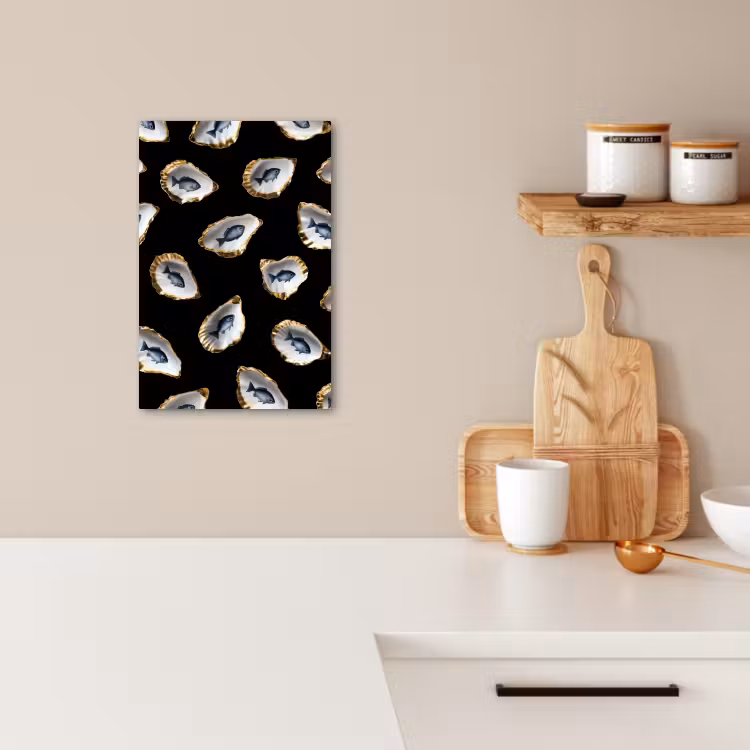 KitchenYeah - Cocina - Lienzo - Ostras - Pescado - Azul - Oro — 3