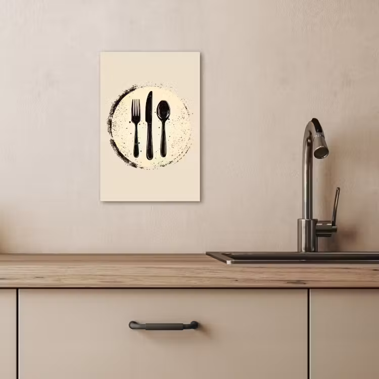 KitchenYeah - Cocina - Lienzo - Negro - Cubiertos - Redondos — 1