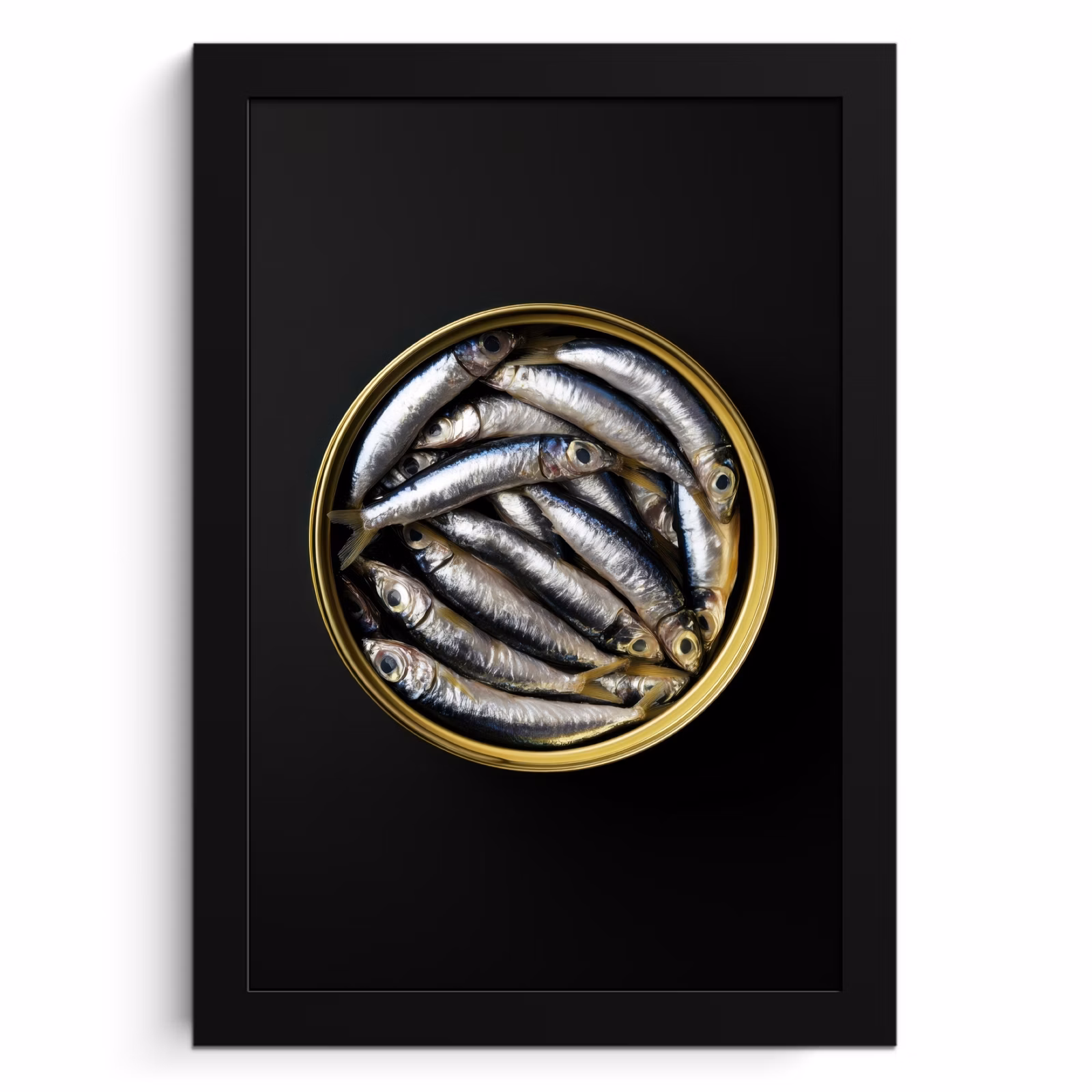 Cuadros enmarcados - Sardinas - Pescado - Redondo - Negro — 1
