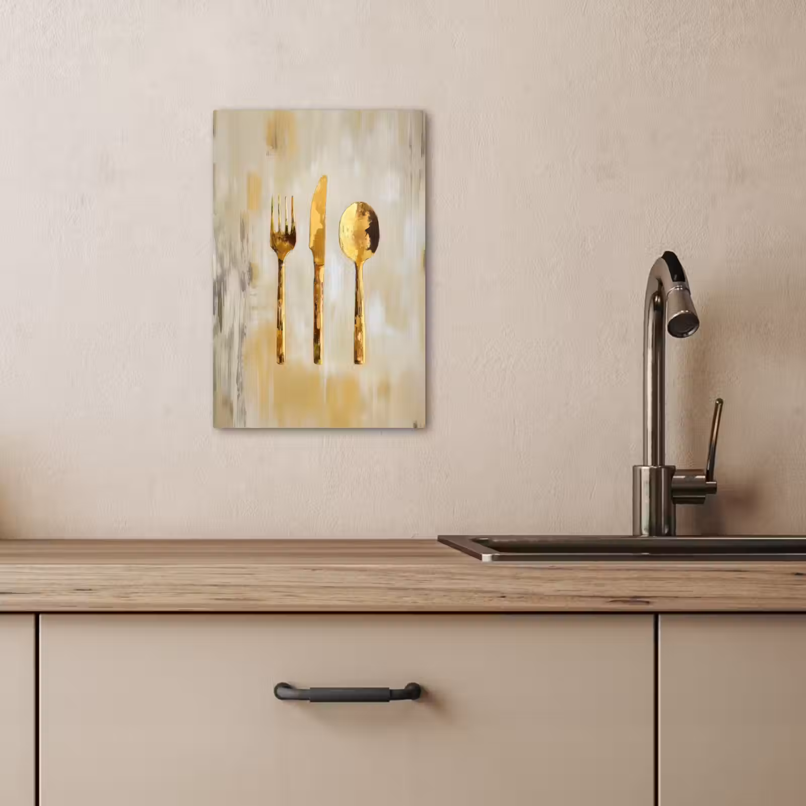 KitchenYeah - Cocina - Lienzo - Pintura - Oro - Cubiertos — 1