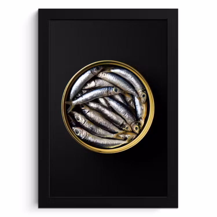 Cuadros enmarcados - Sardinas - Pescado - Redondo - Negro — 1