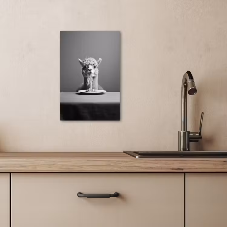 Lienzos decorativos - Alpaca - Pasta - Negro - Blanco - Divertido - Animales — 1