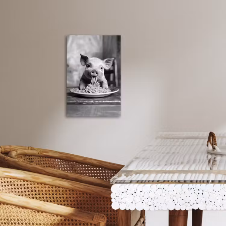 Lienzos decorativos - Cerdo - Lindo - Espagueti - Blanco y negro - Animal — 1