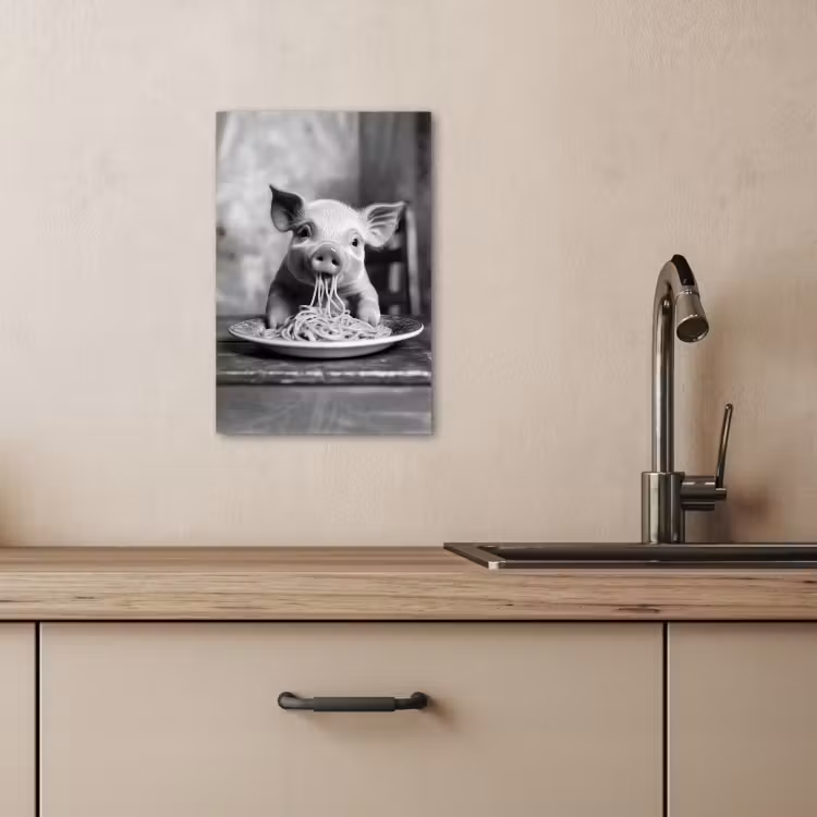 Lienzos decorativos - Cerdo - Lindo - Espagueti - Blanco y negro - Animal — 2