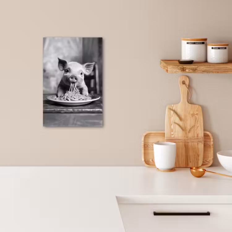 Lienzos decorativos - Cerdo - Lindo - Espagueti - Blanco y negro - Animal — 4