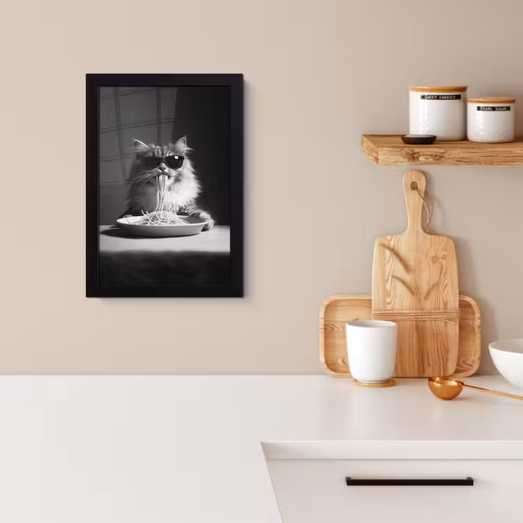 Cuadros enmarcados - Gato de pelo largo - Gafas de sol - Espagueti - Humor - Negro - blanco — 2