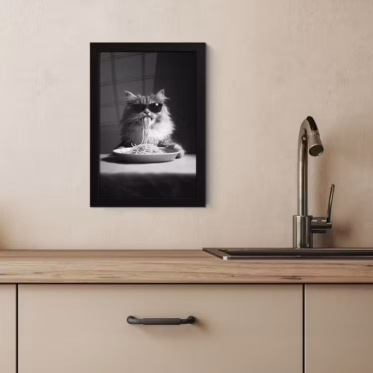 Cuadros enmarcados - Gato de pelo largo - Gafas de sol - Espagueti - Humor - Negro - blanco — 3
