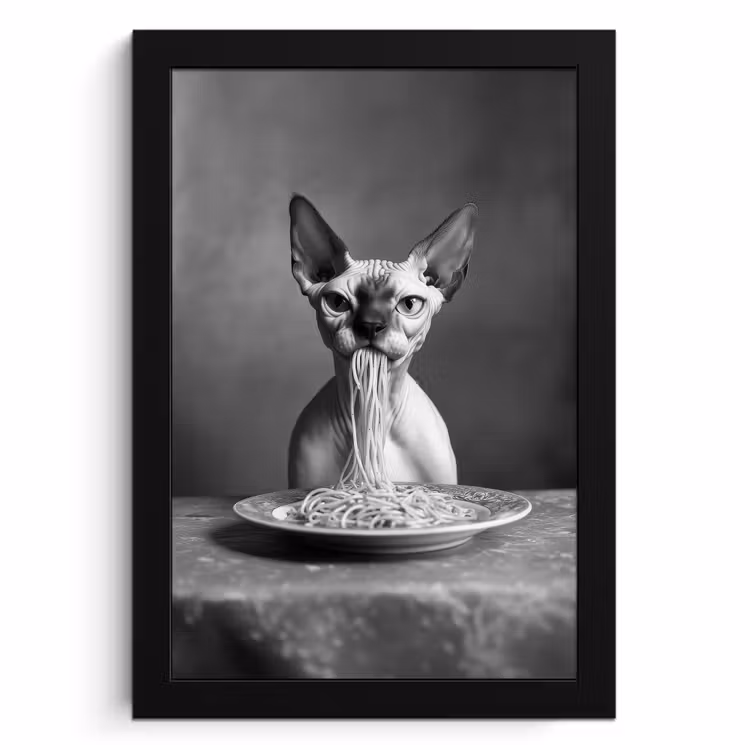 Cuadros enmarcados - Sphynx - Gato - Animales - Humor - Espagueti - Blanco y Negro — 1